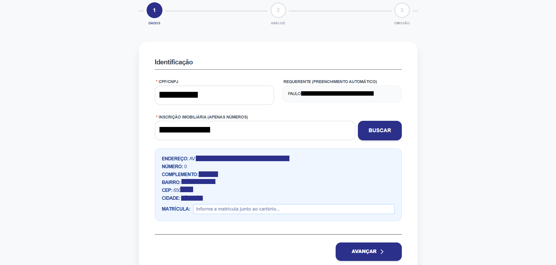 Identificação do imóvel — Plataforma de Gestão Urbana